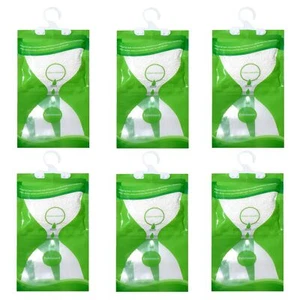 6 Pack Green Moisture Absorber Hanging Bags Fragrance Free Closet Dehumidifier - Picture 1 of 5
