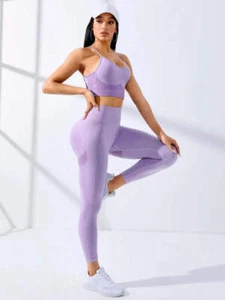 Women Yoga Set 2/Pcs Seamless Workout Outfits Yoga Sportswear Tracksuit Leggings - Picture 1 of 16