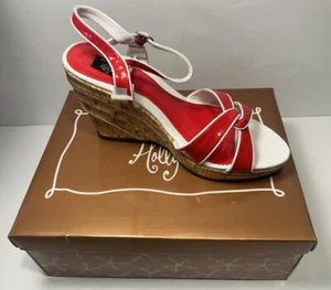 Hot In Hollywood Red White Buckled Platform Wedge Sandals 8M NIB - Picture 1 of 9
