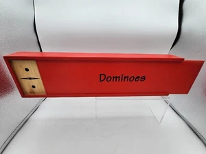 Vintage Wooden Dominoes Set W/ Red Wood Storage Box 4" X 2.25" - Picture 1 of 1