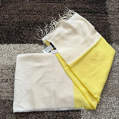 BANANA REPUBLIC Yellow Ivory Colorblock Scarf Fringe Shawl Stripe Beige Wrap - Image 1 of 4