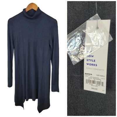 NUEVO Suéter Túnica Apt 9 Talla Pequeña Capucha Larga Negro Ligero Elastizado Nuevo con Etiquetas Foto 1 de 4