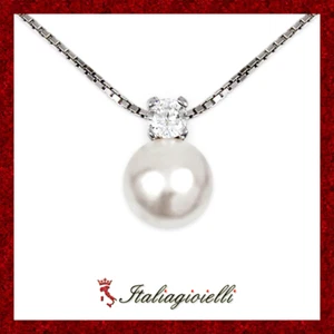 Signorile Collana con Perla Donna in Argento 925 rodiato Oro Bianco - Foto 1 di 5