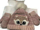 Children’s Place Toddler 3 Fox Hat & Mittens Pink W/ Rose Gold Fox Accent