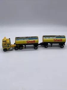 SHINSEI MINI POWER - YELLOW GMC TRUCK AND SHELL TANKER TANDEM - 1:128/HO SCALE - Picture 1 of 12