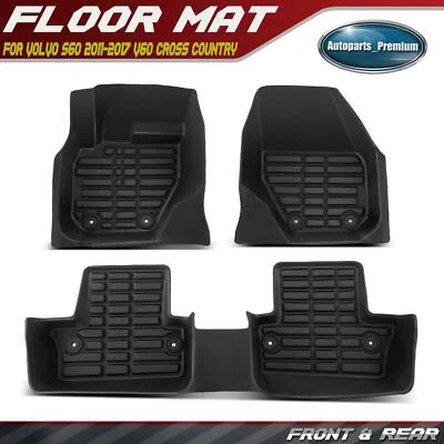 3x Front & Rear Black Floor Mats Liner for Volvo S60 2011-2017 V60 Cross Country - Image 1 of 4