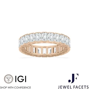 4.80Ct Emerald Cut IGI Certified Lab Grown Diamond Eternity Band 14kt Rose Gold - Picture 1 of 4
