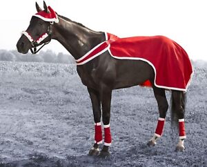 4 pc HORSE JOLLY SANTA SET w/ Quarter Sheet Hat Halter set Leg wraps CHRISTMAS
