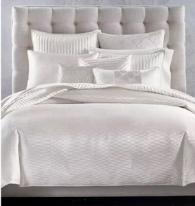 Hotel Collection Channels Full/Queen Duvet Cover White Pearlized Stripe **RARE** - Picture 1 of 6