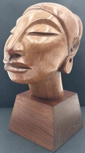 Vintage Jose J Pinal Wood Art Carving Bust of Woman Mexican Modernist Sculpture - Picture 1 of 12