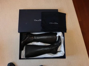 Oscar de la Renta boots NEW 36.5 EU black leather buckles and straps detail - Picture 1 of 8