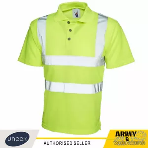 Uneek Hi Viz Polo Shirt Top High Visibility Vis Knitted Collar Reflective PPE - Bild 1 von 5