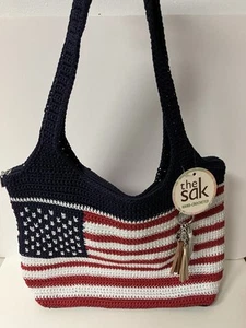 The Sak American Flag Red White & Blue Large Crocheted Shoulder Bag Purse NEW - Picture 1 of 8