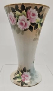Antique Nippon Japan Hand Painted Flower Vase Pink Floral 5.75" - Picture 1 of 12