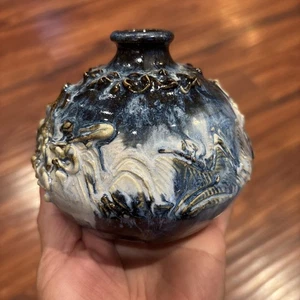 Handgefertigte Studio Kunst Keramik strukturierte Knospen Vase blau weiß nicht signiert - Bild 1 von 7