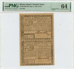 1780 July 2 Rhode Island Colonial $5-$7 RI-286-287 PMG CH64 - Picture 1 of 2