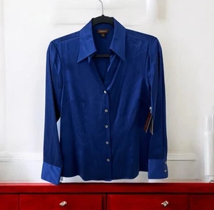 NWT Tesoro 100% Silk Blouse Button Down Shirt size SMALL blue sapphire Nordstrom - Picture 1 of 8