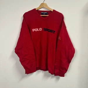 Vintage Polo Ralph Lauren Polo Sport Red V-Neck Pullover Sweater Mens 2XL - Picture 1 of 7