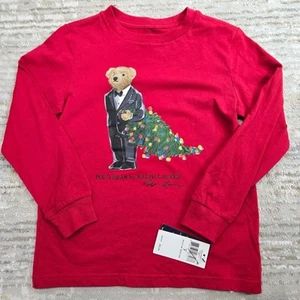 NWT Polo Ralph Lauren Teddy Bear Christmas Tree Long Sleeve Red T-Shirt 7 - Picture 1 of 4