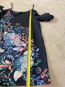 Ladies MONSOON Navy Floral Silk Dress Size 14 - Picture 1 of 7