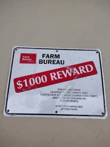 Insegna in metallo premio $1000 NOS Farm Bureau - Foto 1 di 5