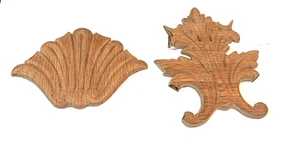 2 Unfinished Wooden Carved Appliques, Furniture Restoration, Woodworking - Picture 1 of 6