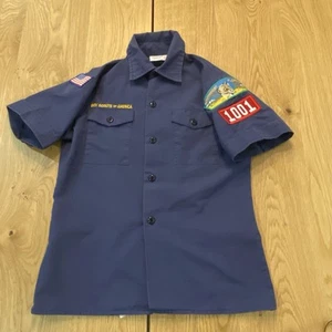 Boy Scouts of America Uniform Shirt Youth Medium Blue Button Up Patches - Picture 1 of 6