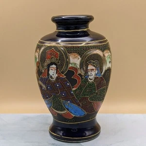 Vaso vintage giapponese blu lucido Moriage Satsuma con doratura oro - Foto 1 di 14