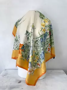 SWAROVSKI Silk Neck Scarf Head Scarf Orange Tropical Birds Florals Hand Rolled - Picture 1 of 8