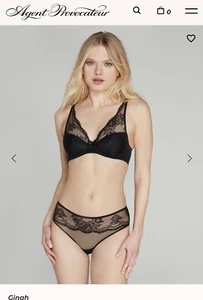 NWT $250 Agent Provocateur Sexy SET Ginah Black Padded Bra Thong 34C 3/M - Picture 1 of 12