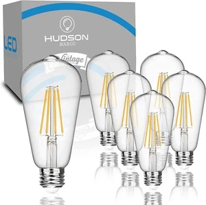 HUDSON BULB CO. Vintage LED 6W Edison Light Bulbs (6 Pack) - E26/E27 Base Light - Picture 1 of 8