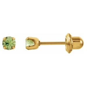 3mm Round Imitation Peridot Inverness Piercing Earrings 14K Gold or Gold Plated - Picture 1 of 2