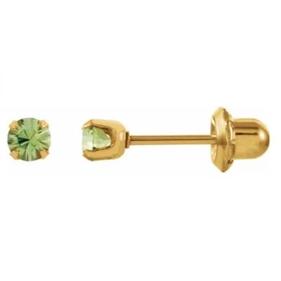 3mm Round Imitation Peridot Inverness Piercing Earrings 14K Gold or Gold Plated - Image 1 of 2