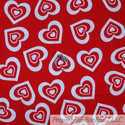 BonEful FABRIC FQ Cotton Quilt Red White Valentine LOVE Heart Holiday Xmas Nurse - Image 1 of 4