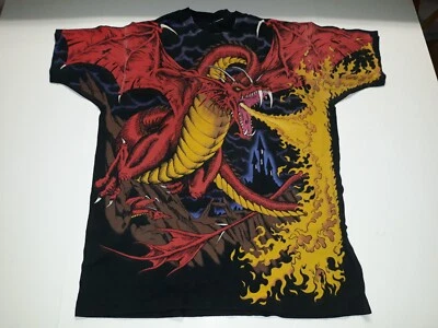 Camisa preta rara masculina vintage 1993 2XL azul líquido Dragon Knight Dungeons - Imagem 1 de 4
