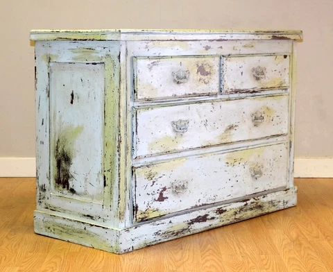 CHARMING LIME GREEN RUSTIC ANTIQUE VICTORIAN PINE CHEST OF DRAWERS Cover