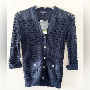NWT Jones New York Navy Admiral Crochet Button Down Cardigan Sweater Small - Picture 1 of 11