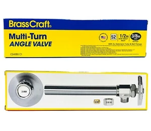 BrassCraft Stop Valve, Multi-Turn 1/2 in x 3/8 in Connection, CS40BXC1 - Picture 1 of 3