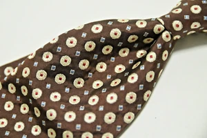 Formal Trad * POLO RALPH LAUREN * 4" Wide Brown Neat Geometric Woven Silk Tie - Picture 1 of 6