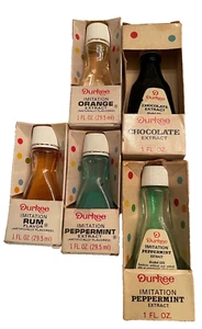 Menge 5 Vintage Durkee Extrakte in Schachtel Schokolade, Rum, Orange & 2 Pfefferminze - Bild 1 von 3