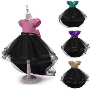 Kids Girls Princess Dress Sequins Tulle Long Tail Tutu Gown Pageant Costume Prom - Picture 1 of 58