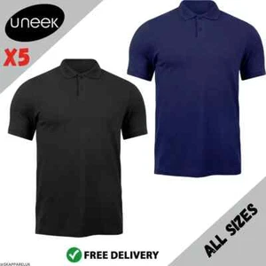 5 x Uneek Polo Shirt Work Wear Top Quality Blue Black Grey White Sports Plain - Picture 1 of 5