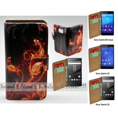 For Sony Xperia Series - Flame Flower Theme Print Wallet Mobile Phone Case Cover - Image 1 of 3