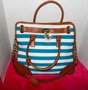 Michael Kors Hamilton Canvas Striped Large North South Tote Excellent Condition! - Picture 1 of 12