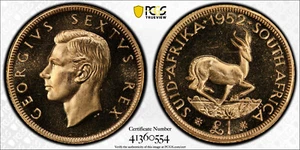 South Africa, 1952 George VI £1, Gold Pound. PCGS PR 66 Cameo. 12,000 Mintage. - Picture 1 of 3