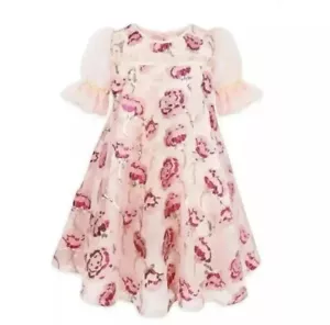 Disney Beauty & The Beast Princess Belle Sequin Rose Dress Pink Girls Sz 9-10 - Picture 1 of 10
