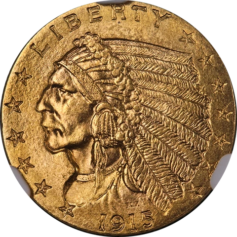 1915-P Indian Gold $2.50 NGC MS64 Superb Eye Appeal Strong Strike Cover
