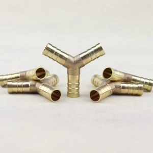 3/8" 5Pcs Y-3 Way Brass Hose Barb Fitting Pipe Tubing Splicer Fuel Water Gas Air - Picture 1 of 6