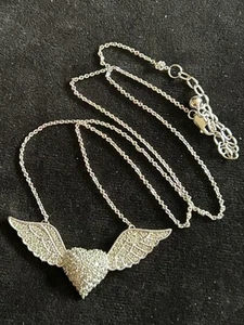 925 Sterling Silver Angel's Heart Necklace With CZ Stones - LOVELY! - Picture 1 of 14