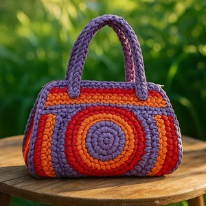 VTG 80 Gimbels Made in Italy Crochet Raffia Handbag Purple Orange Red Boho Retro - Picture 1 of 14